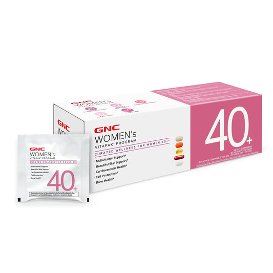 GNC Women’s 40+ Vitapak bottle-label highlights 5-in-1 formula for daily wellness
