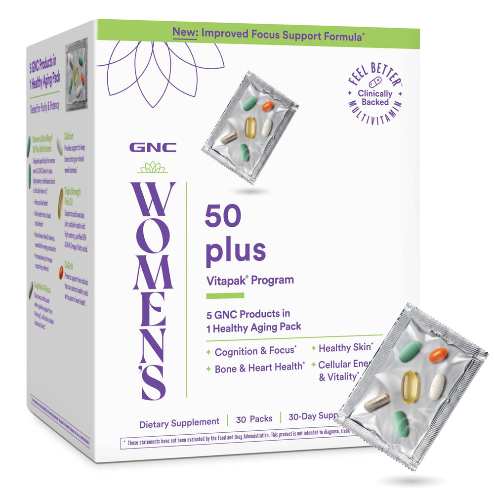 GNC Women's 50+ Vitapak packaging showing convenient 30-day packets