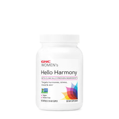 GNC Women's Hello Harmony capsules closeup for convenient daily mood support