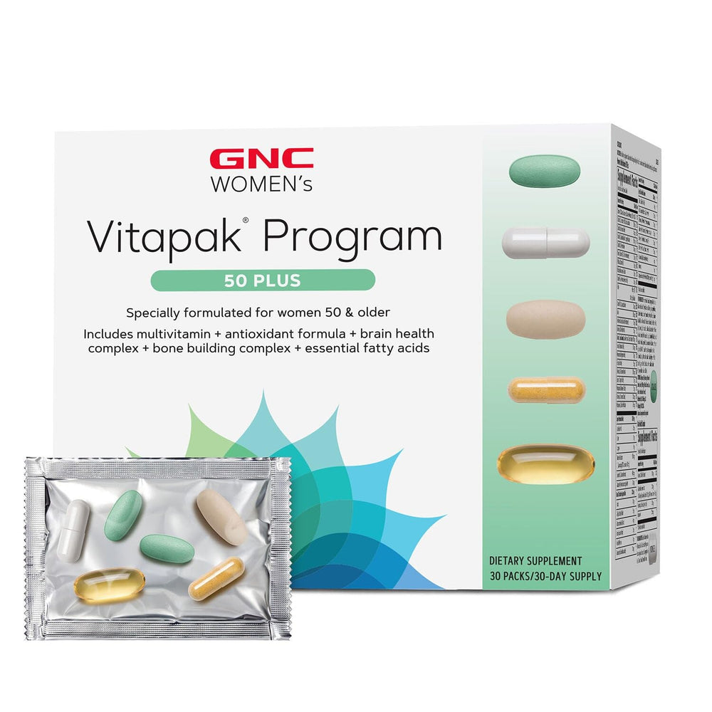 GNC Women's Ultra Mega 50 Plus bottle—easy-to-swallow capsules for daily wellness.