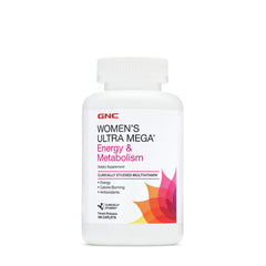 GNC Women's Ultra Mega Energy capsules ready for daily use alongside an active lifestyle