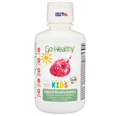 Go Healthy Kids Liquid Multivitamin raspberry bottle supports easy daily vitamin intake