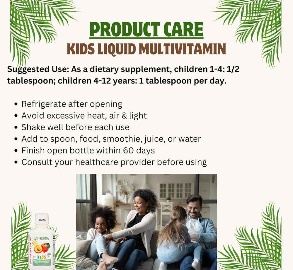 Go Healthy Natural kids taking peach mango vitamin during breakfast