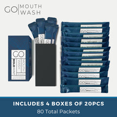Go Mouthwash Bold Mint individual packet ideal for guest bathrooms.
