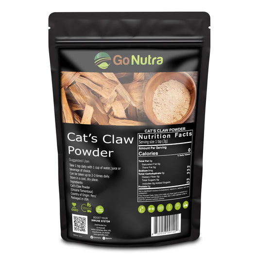 Go Nutra cat's claw powder container for convenient daily use.