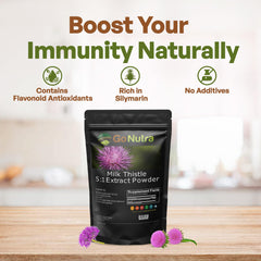 Go Nutra Milk Thistle powder scoop beside the jar for precise servings.