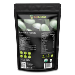Go Nutra Organic Spirulina tablets in bottle front, convenient daily wellness option