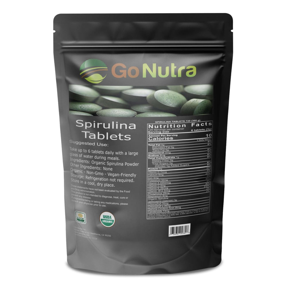 Go Nutra Spirulina dosage info on supplement facts panel