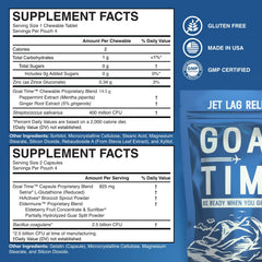 Goal Time Jetlag Relief capsules close-up, swallow after takeoff for steady energy.