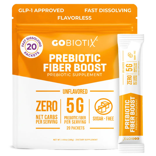 GoBiotix fiber powder unflavored mix for easy daily gut support.