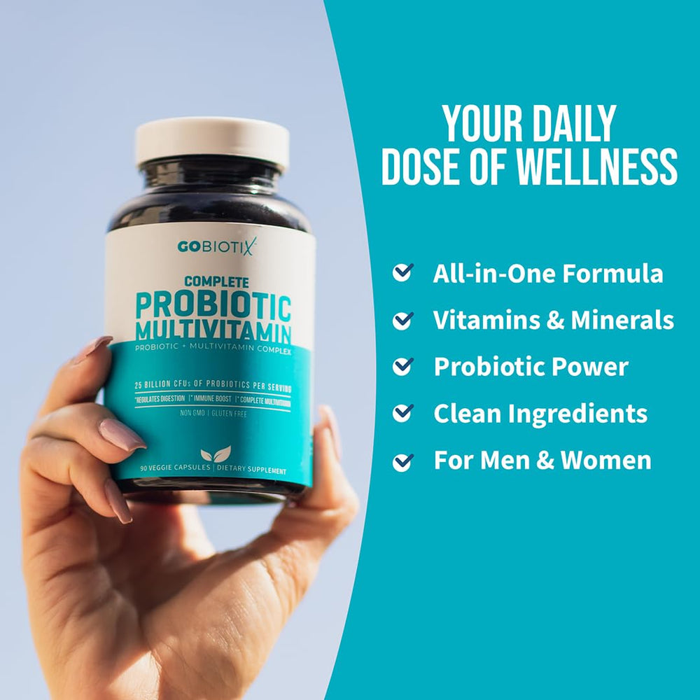 GOBIOTIX gluten-free label highlights allergen-friendly probiotic multivitamin.