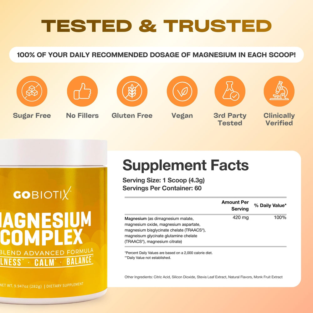 GoBiotix Magnesium Glycinate Powder label closeup shows premium mineral blend