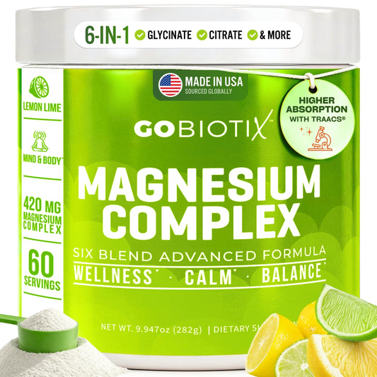 GoBiotix Magnesium Glycinate Powder Lemon Lime—60 servings, fast-dissolving for easy daily hydration.