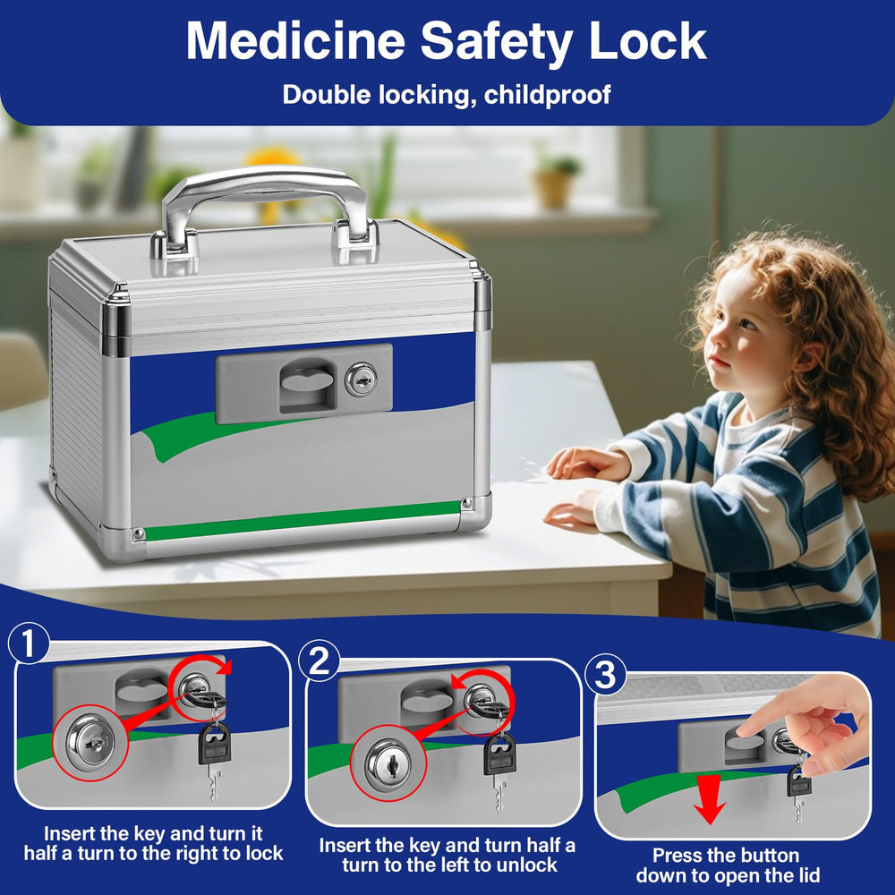GODLONSEN medicine lock box blue durable construction resists daily use