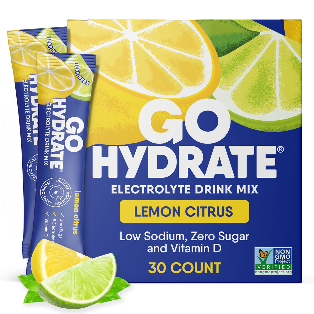 GoHydrate box with hydration packets for convenient, on-the-go rehydration.