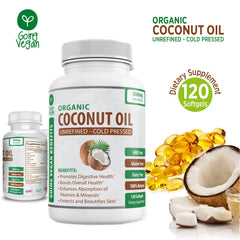 Going Vegan coconut oil capsules softgels closeup highlights purity and skin-friendly ingredients.
