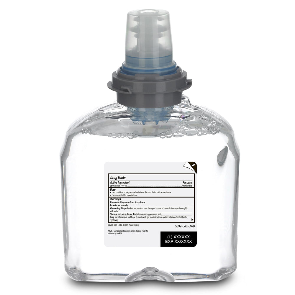 GOJO Purell refill bottle with removable pump for recycling.