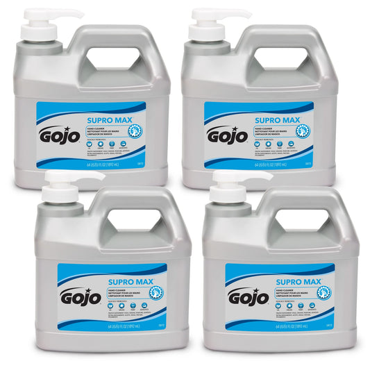 GOJO SUPRO MAX hand cleaner pump bottle for heavy-duty cleaning on greasy hands.