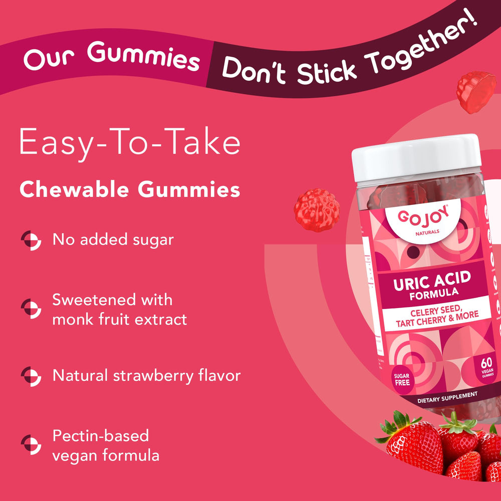 GOJOY NATURALS Monk-fruit-sweetened gummies with strawberry flavor image suggests sugar-free enjoyment.