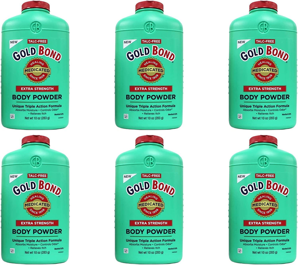 Gold Bond Medicated Extra Strength Body Powder 10 oz bottle for cooling and dryness relief.