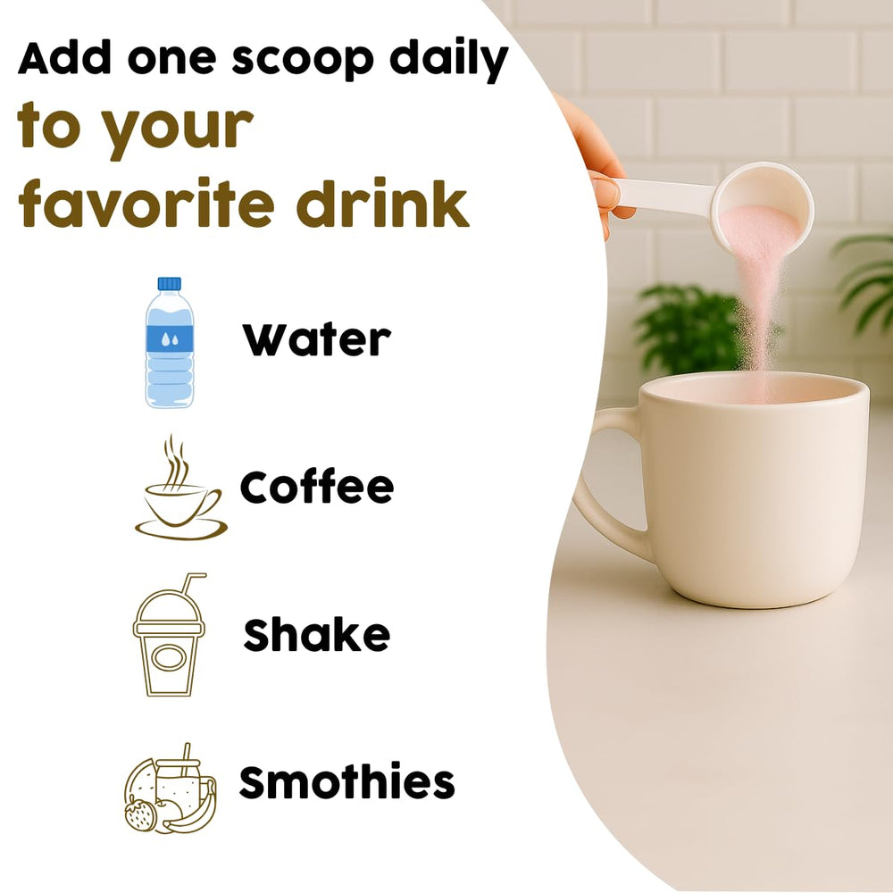 Gold Vital Life bottle with measuring cup illustrating user-friendly daily dosing.