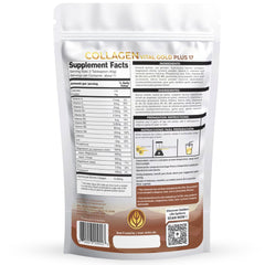 Gold Vital Life collagen powder scoop highlighting convenient daily serving.