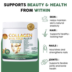 Gold Vital Life collagen powder serving size on container label.
