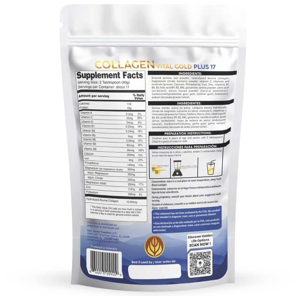 Gold Vital Life collagen vanilla serving scoop included for easy daily use