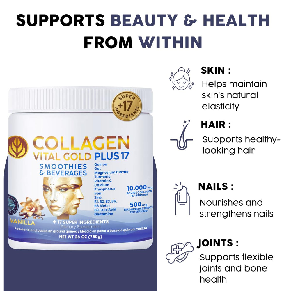 Gold Vital Life collagen in a morning smoothie setup for easy incorporation