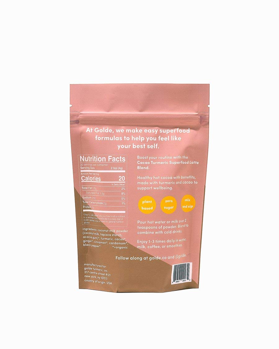 GOLDE cacao turmeric latte blend cup evokes warm, spiced mocha moments.