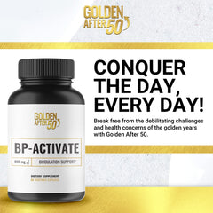 Golden After 50 BP-Activate bottle pour suggesting daily support for circulation