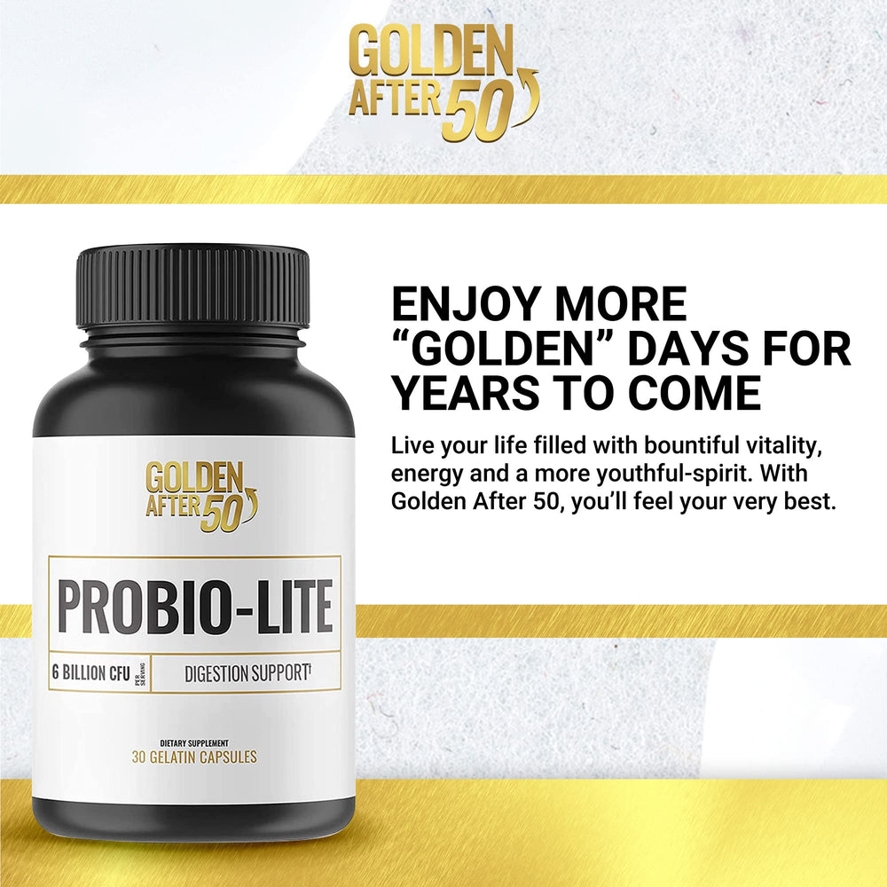 Golden After 50 Probio-Lite capsules closeup for daily probiotic intake