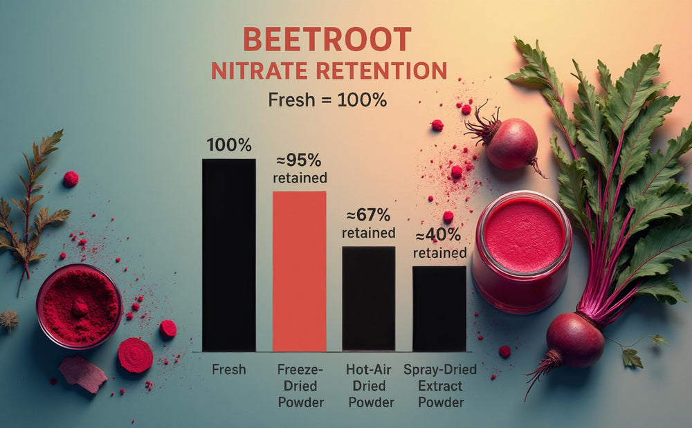 Golden Morning Juice beets blended powder ingredients close-up with beets, pomegranate, kale—nutrient-rich mix