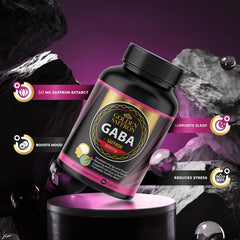 GOLDEN SAFFRON GABA packaging box highlighting USA-made quality.