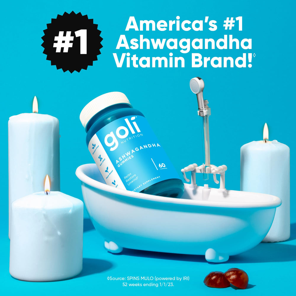 Goli Ashwagandha Gummies bottle-back label presents ingredients and vegan notes
