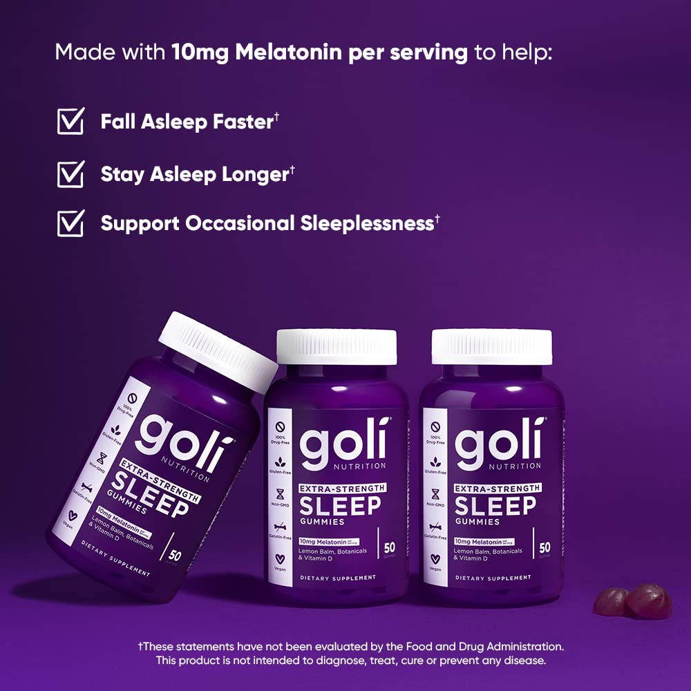 Goli sleep gummies arranged on a nightstand to suggest a simple nightly routine.
