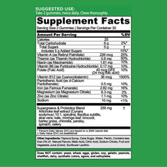 Goli Supergreens ingredients like spirulina and kale, signaling plant-powered nutrition.
