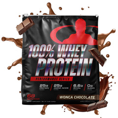 Goliath Labs 100% Whey Protein chocolate pour showing rich flavor after workouts