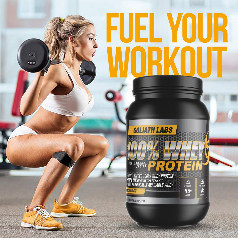 Goliath Labs nutrition label highlights protein and BCAA content.