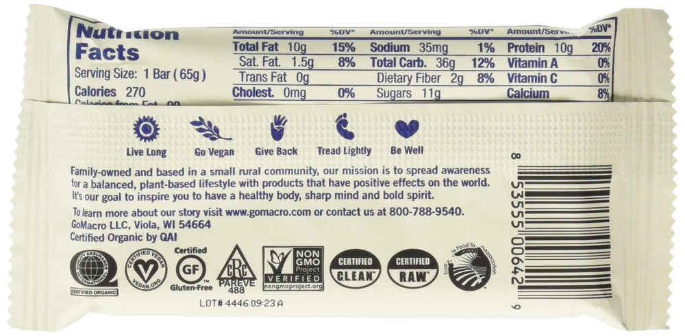 GoMacro Blueberry Cashew Butter Bar packaging highlights a convenient 12-pack for on-the-go nutrition