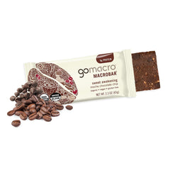 Close-up of GoMacro MacroBar Mocha Chocolate Chip coffee swirl signifies caffeine boost for energy.