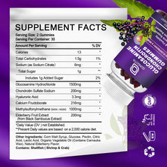 GONGOTA Glucosamine Chondroitin Gummies pack back with ingredients and daily dosage for cartilage support.