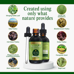 Go Nutrients Thyroid Edge GMP-facility badge illustrates quality testing and alcohol-free formula.