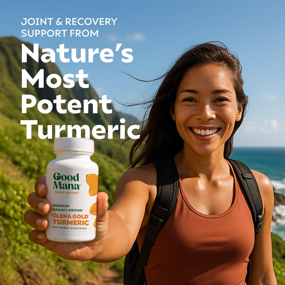 Good Mana Olena Gold turmeric with black pepper visual emphasizing absorption.