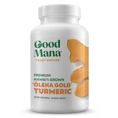 Good Mana Olena Gold bottle front with turmeric capsules for daily joint support.