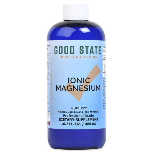 Good State Ionic Magnesium bottle poured into a glass for daily use