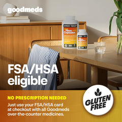 GoodMeds Psyllium capsules on table ready for regularity and gut balance.