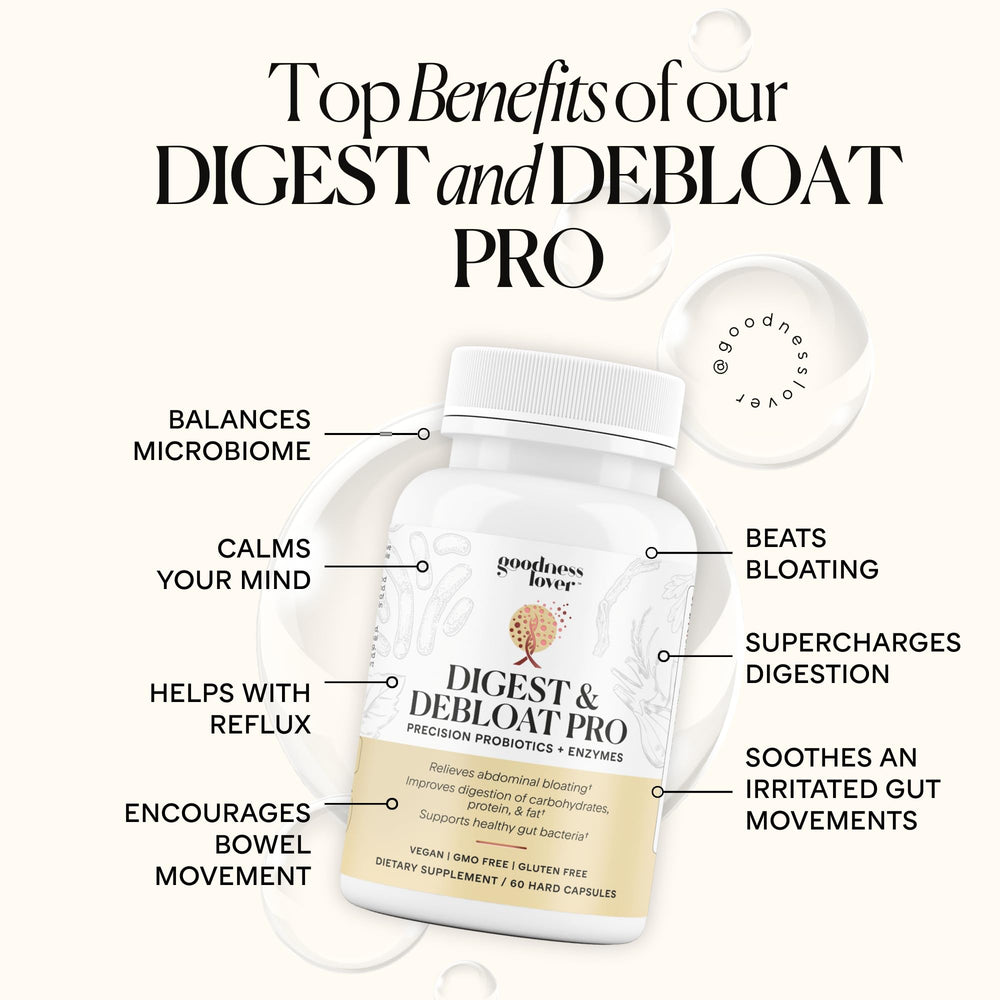 Goodness Lover Digest Debloat Pro capsules shown for vegan daily use and nutrient uptake