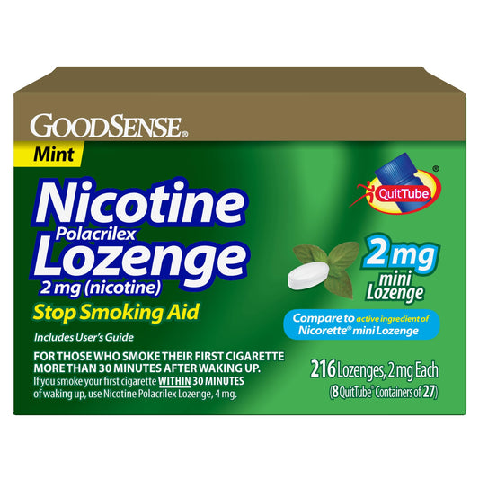 GoodSense Mini Mint Lozenge packshot shows 216-count box for long-term support