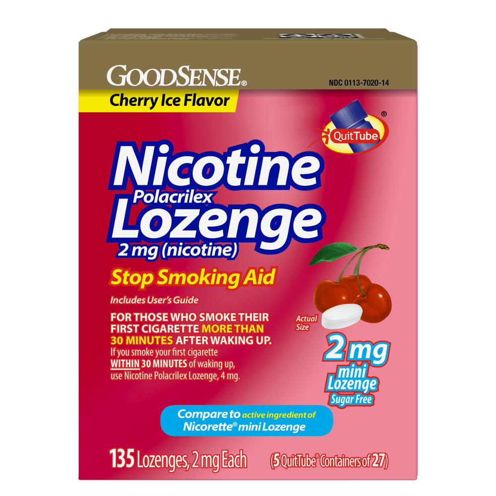 GoodSense Mini Nicotine Lozenge Cherry Ice packaging on a store shelf